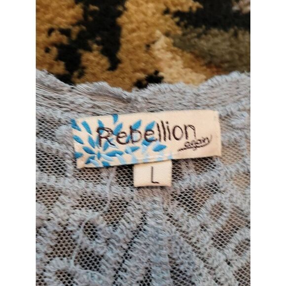 Rebellion Again Sheer Lace Kimono Duster Boho Festival Mint Green Women's Large - Picture 4 of 6